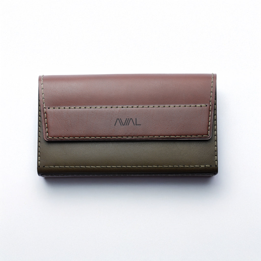 The Aura Clutch : Premium Dual-Tone Leather Clutch Wallet OLIVE GREEN VS BROWN
