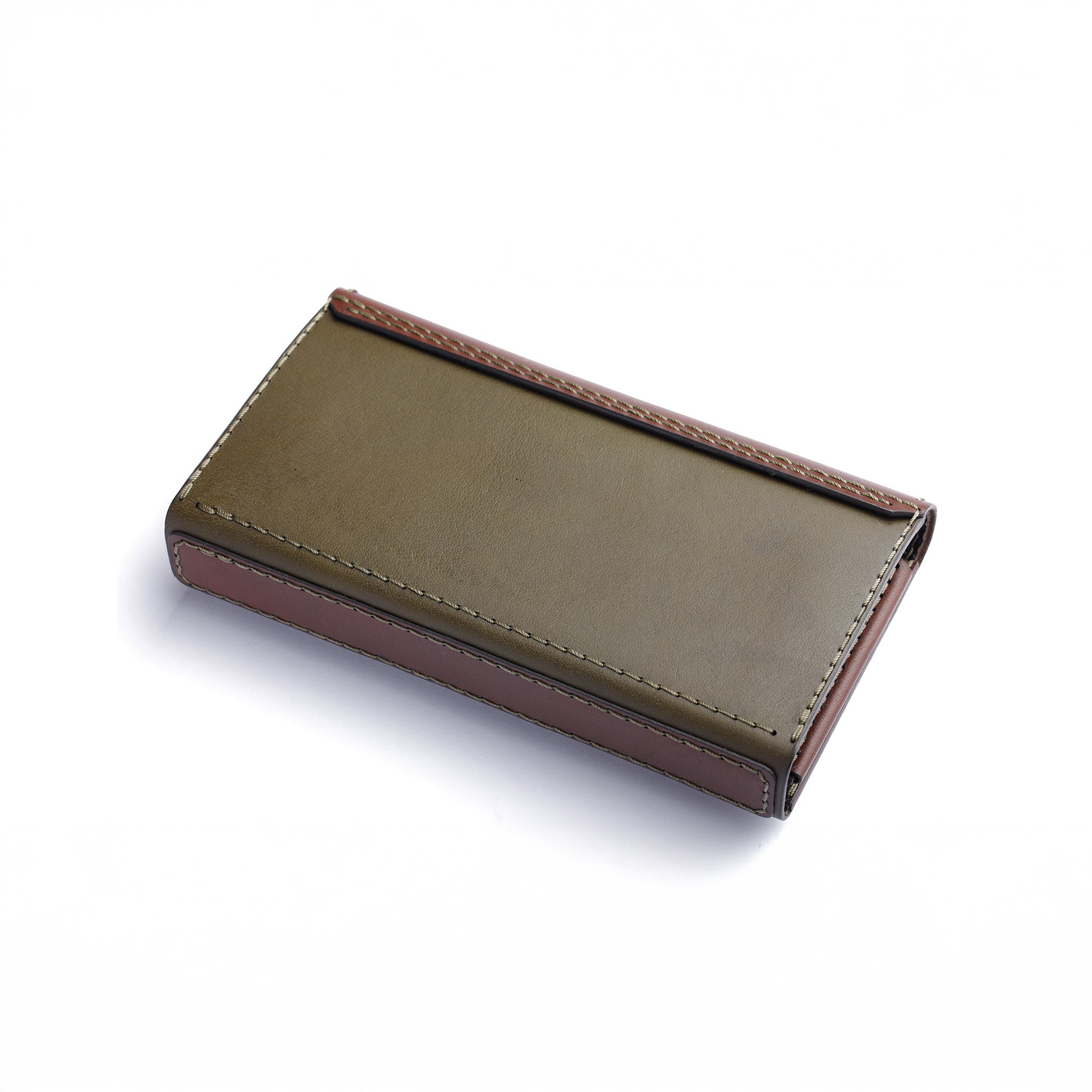 The Aura Clutch : Premium Dual-Tone Leather Clutch Wallet OLIVE GREEN VS BROWN