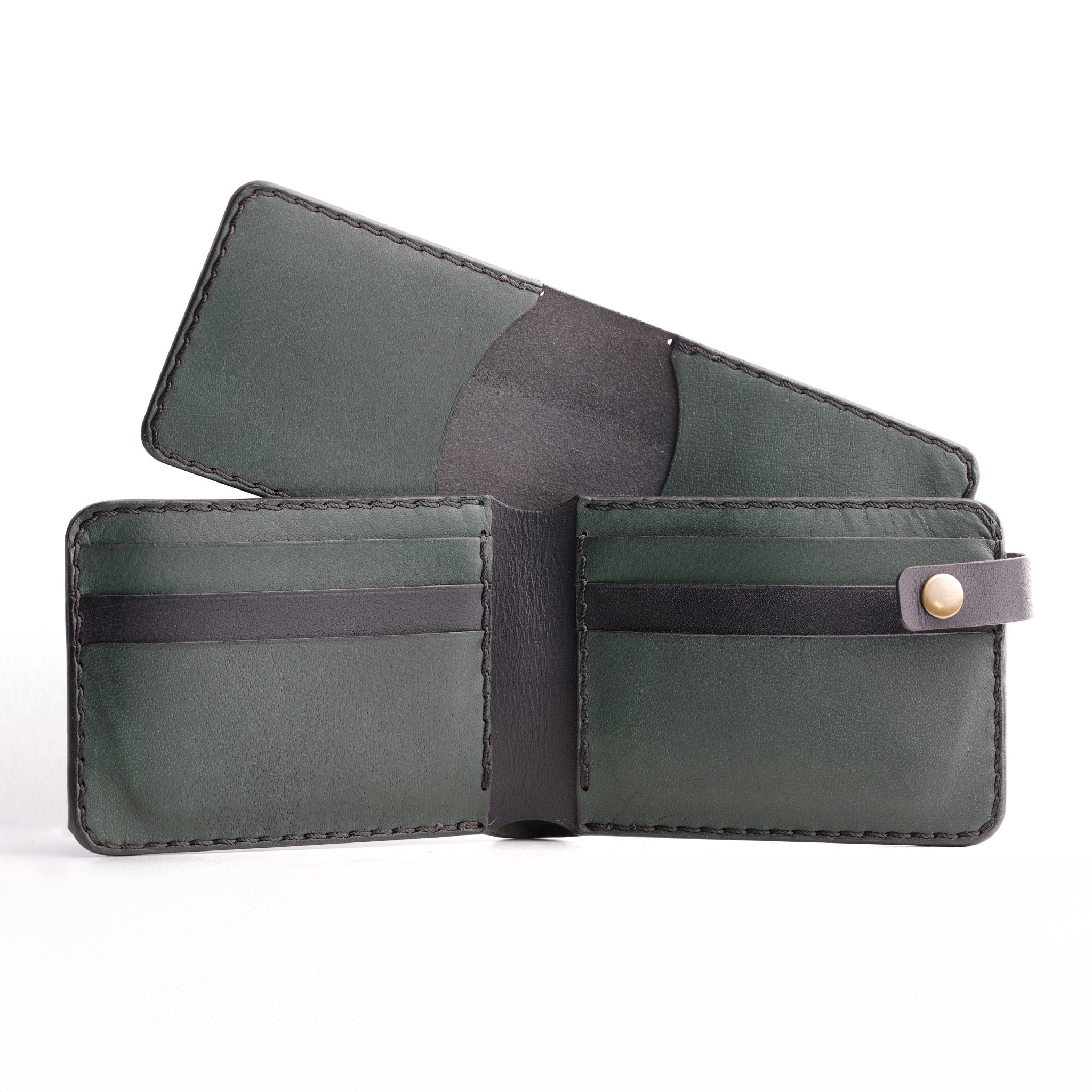 The Nexus Bifold Split-Carry: 2-in-1 Dual-Tone Leather Wallet with Removable Card Holder - Dark Green/Black