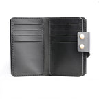 12 card slots wallet, cash compartment, 1 hidden slot, ID window, black leather wallet