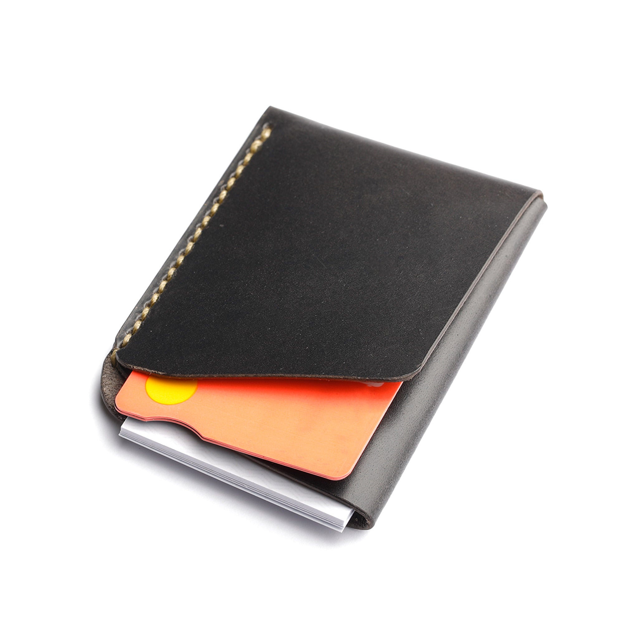 ultra-thin cash and card holder, durable leather, slim profile, handmade construction