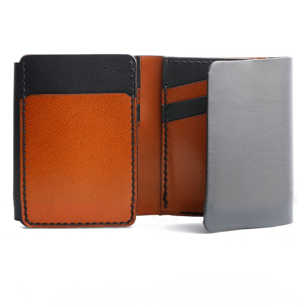 A photo of the Lockfold 1.0 trifold wallet , emphasizing its compact and portable size.