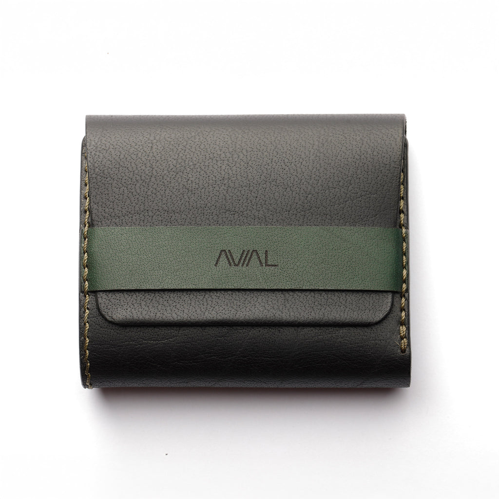 lockfold 1.1, secure leather wallet, trifold wallet for men, matte black and green