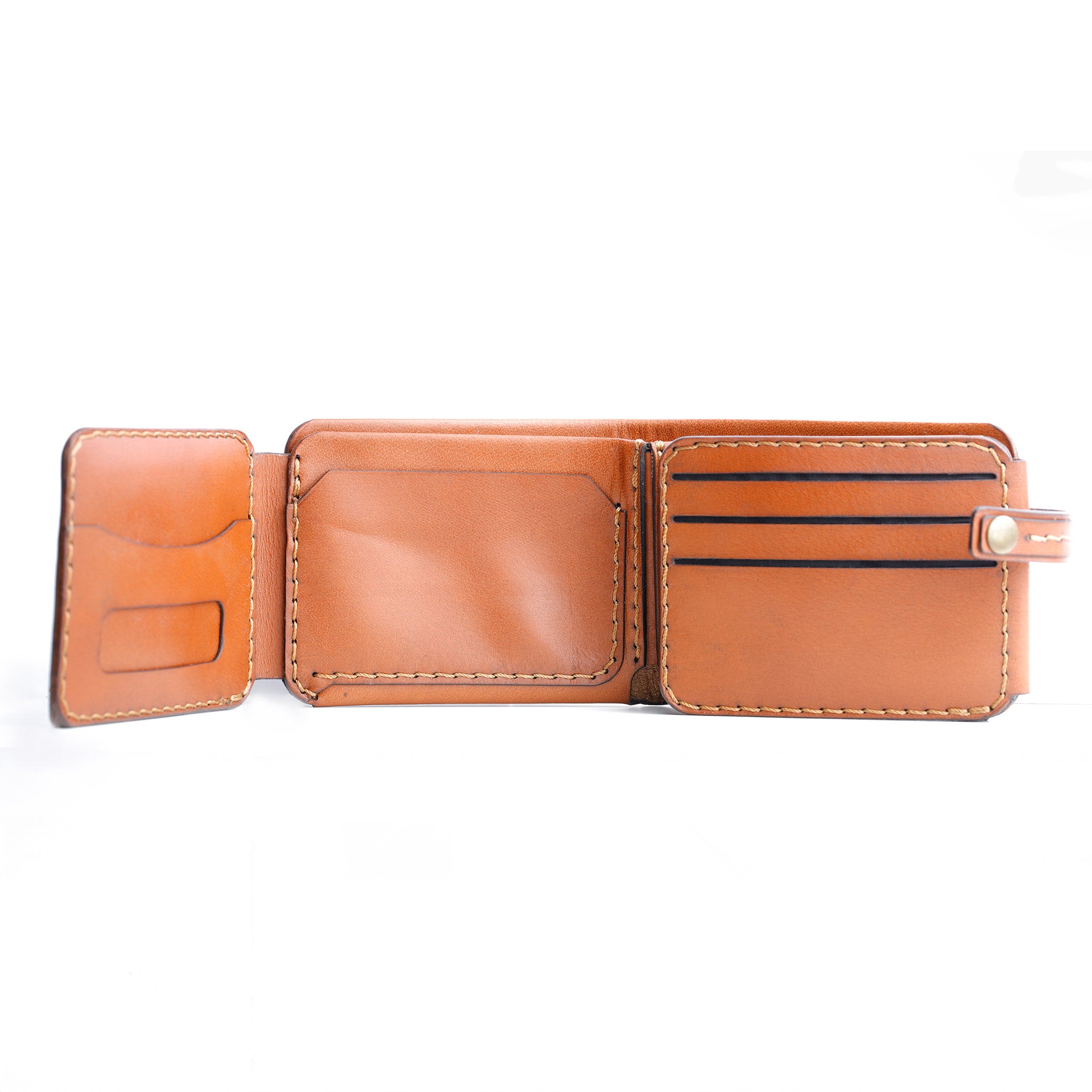 The Monarch card slot detail, quick access pocket, smooth tanned leather interior