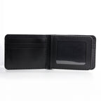  A close-up shot of the Bifold Three-Layer Wallet, showing the convenient ID window and organized card slots.