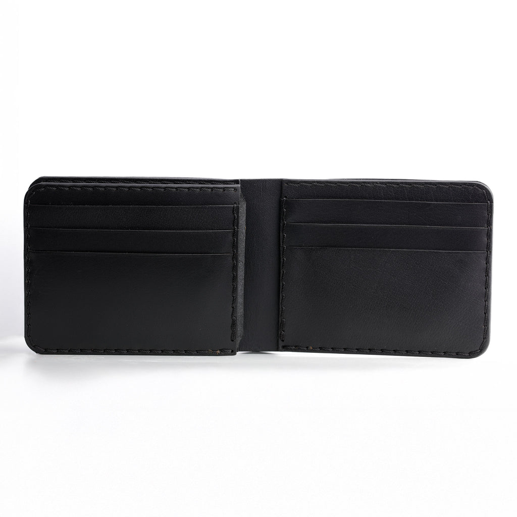 An open view of the Black Luxury Bifold Three-Layer Leather Wallet, showcasing its multiple card slots and cash compartment
