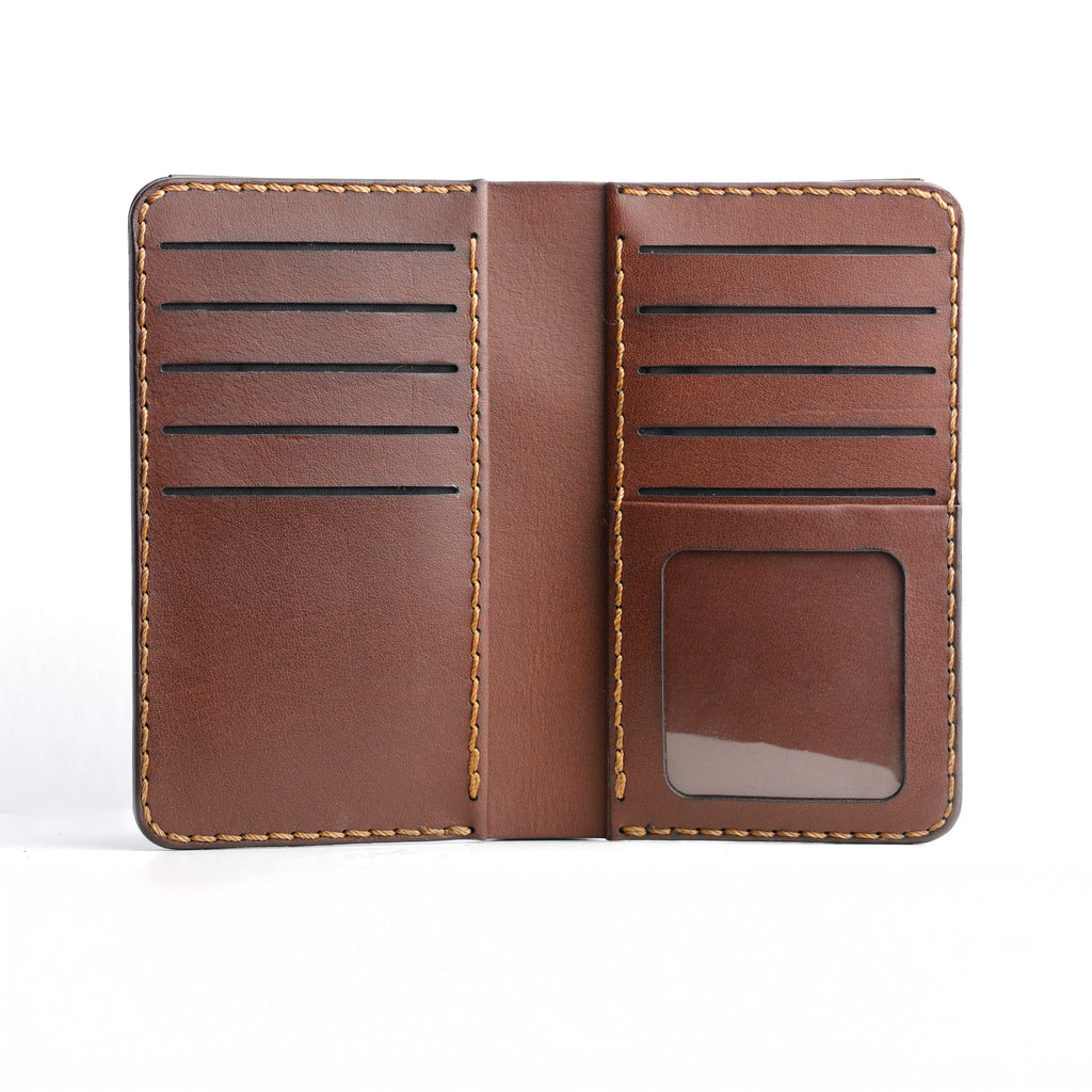 10 card slots wallet, cash compartment, 2 hidden slots, ID window, dual tone long wallet