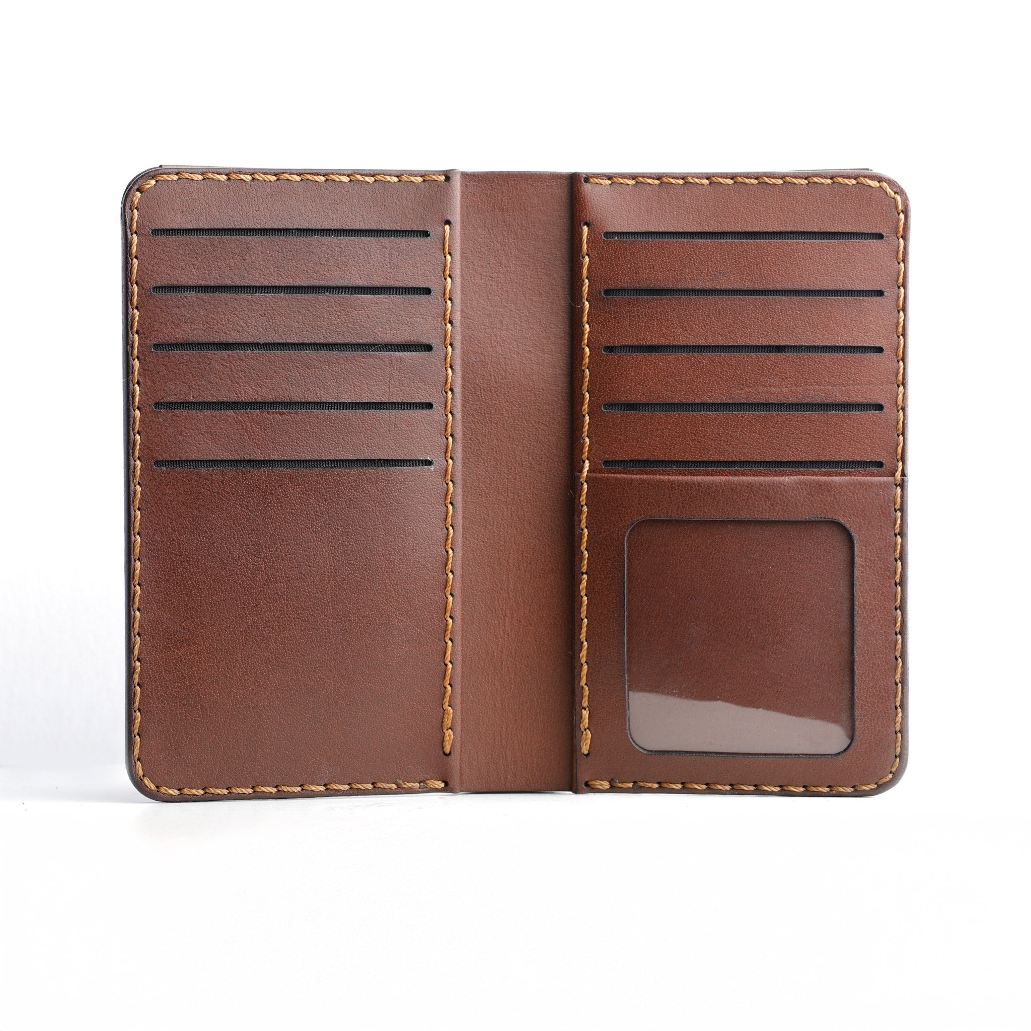 10 card slots wallet, cash compartment, 2 hidden slots, ID window, dual tone long wallet