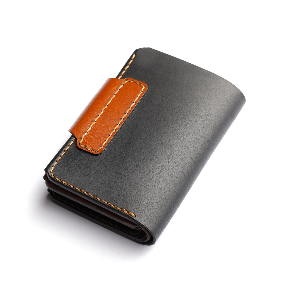 back side view of signature style long wallet for men, dual tone leather, unique accessory