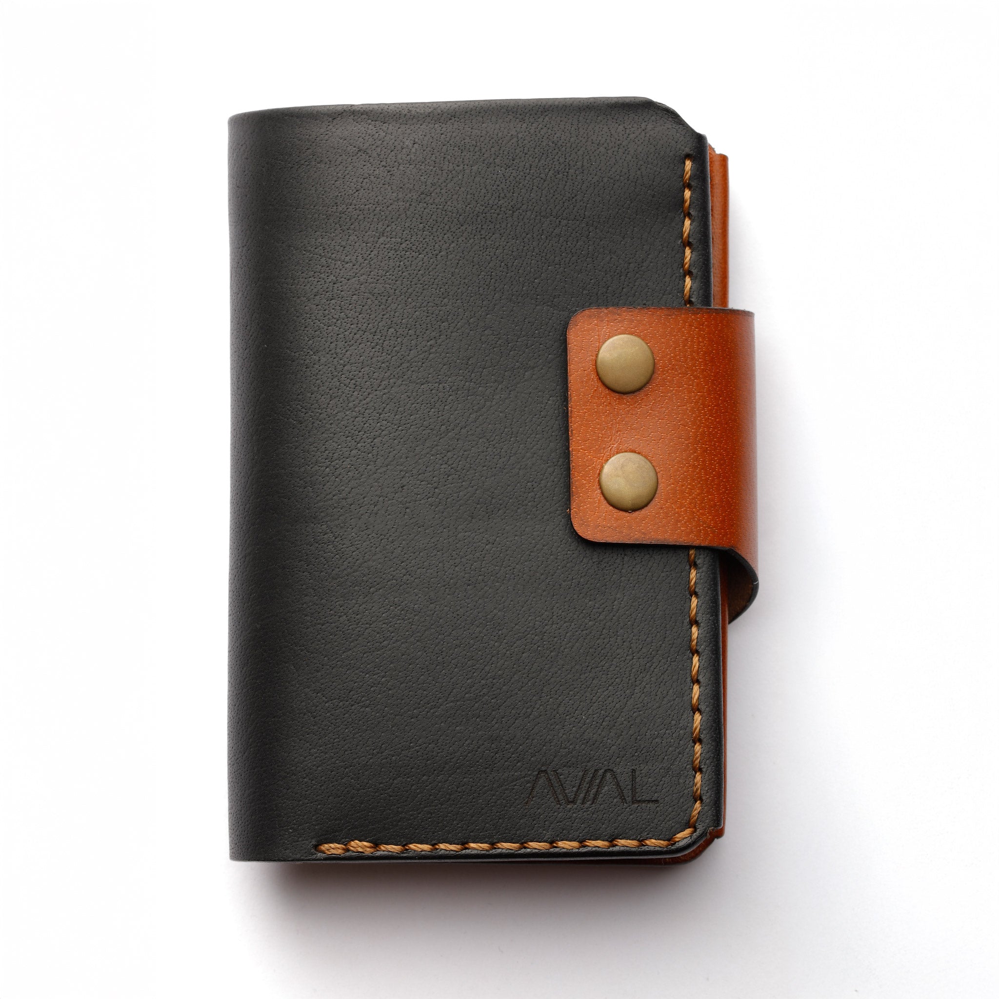 A close-up shot of the front of the Maverick 2.1 dual-tone wallet, emphasizing its unique color combination