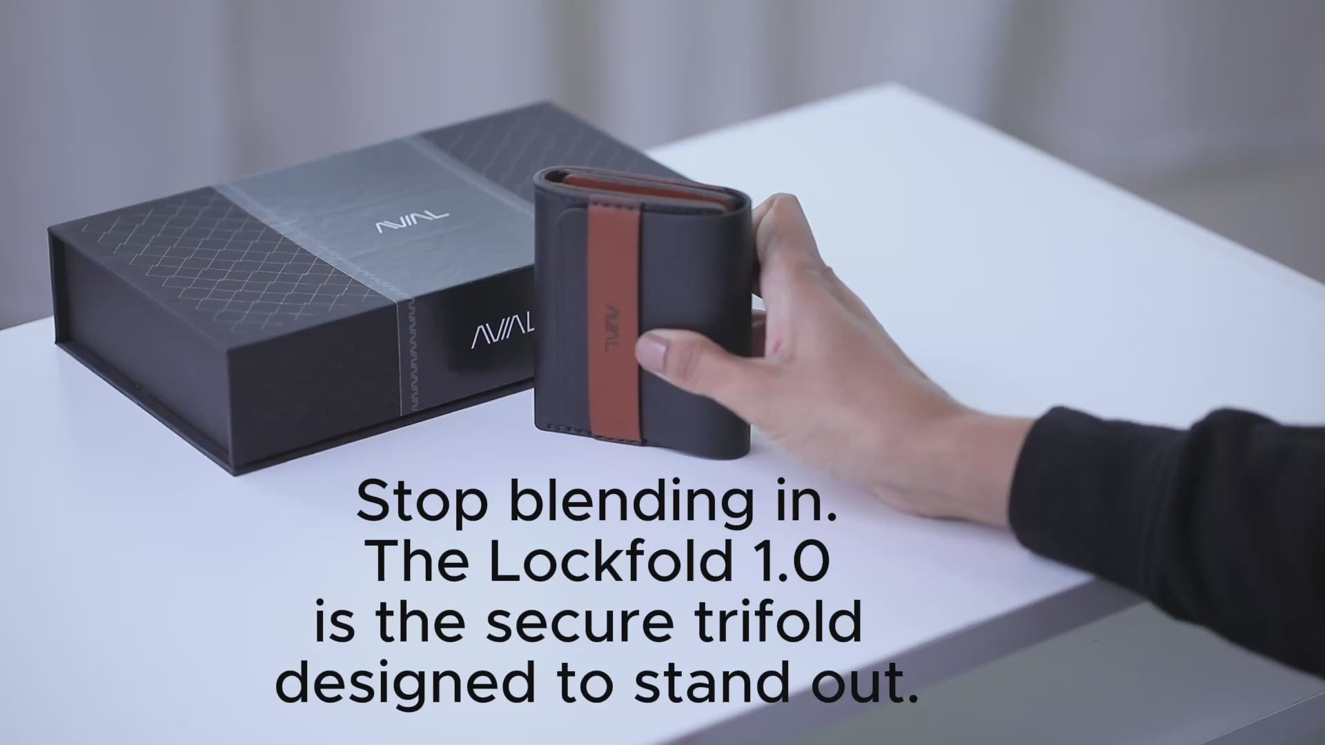 Video showcase of The Lockfold 1.0, a secure trifold leather wallet featuring an elegant flap lock closure, 7 card slots, and a dedicated cash compartment, perfect for men or women professional carry in the UK and Europe.